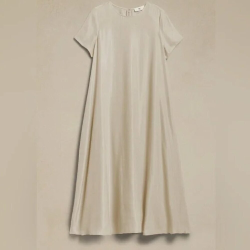 Banana Republic Aurelia Linen Blend Maxi Dress Size M in Stone Grey